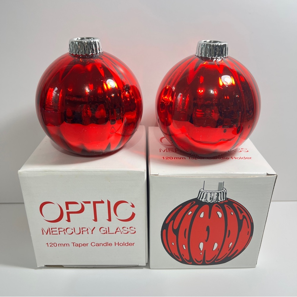 Department 56 Red Mercury Glass Taper Candle Holder Set 120mm Christmas Decor